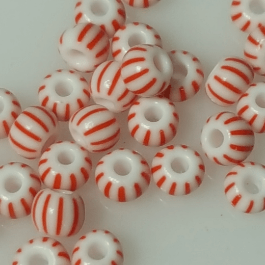 Red/White Stripe Czech Preciosa Seed Beads, 20 Grams Sands Of Time Designs