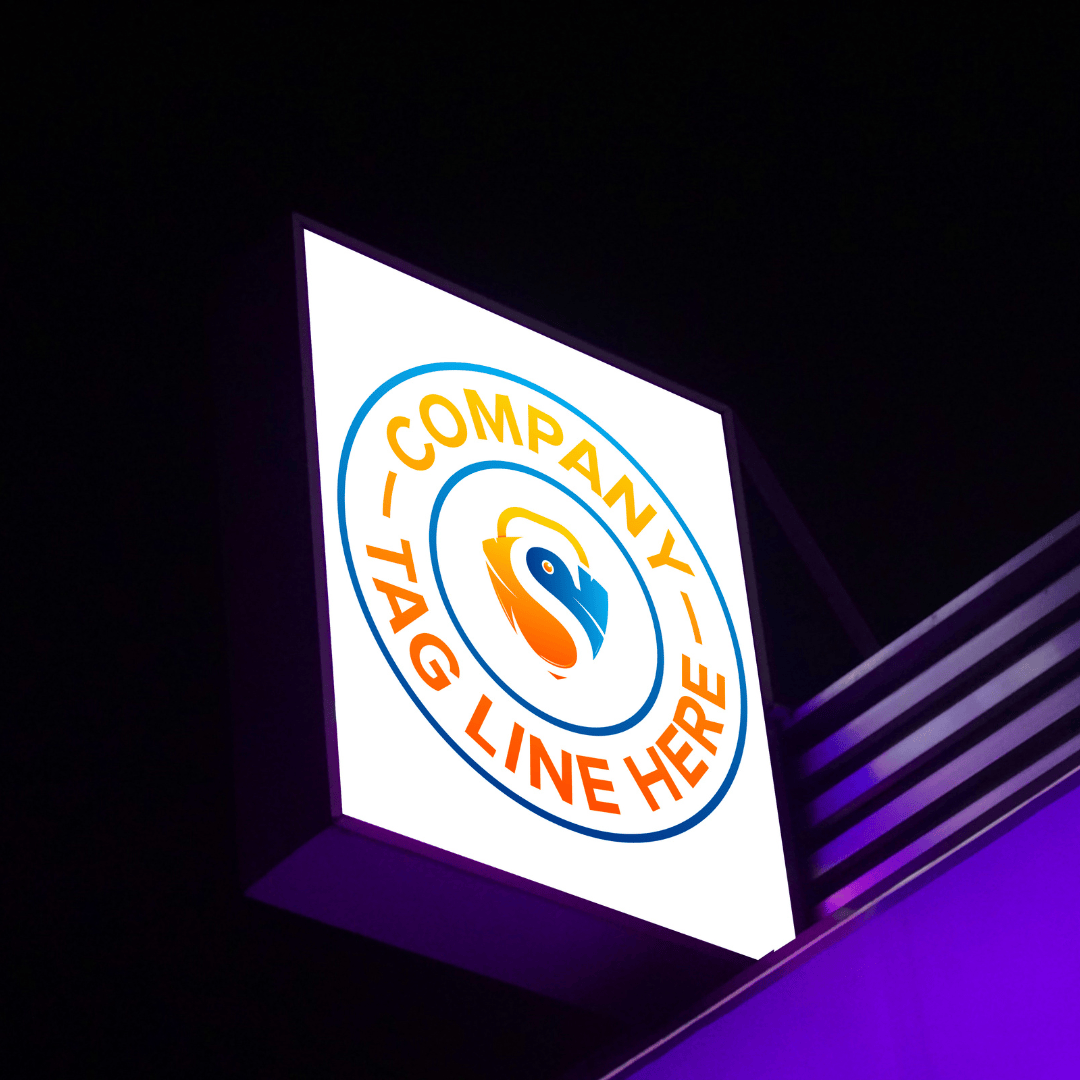 A sign displaying the text "Company Live Here" in bold letters against a plain background.