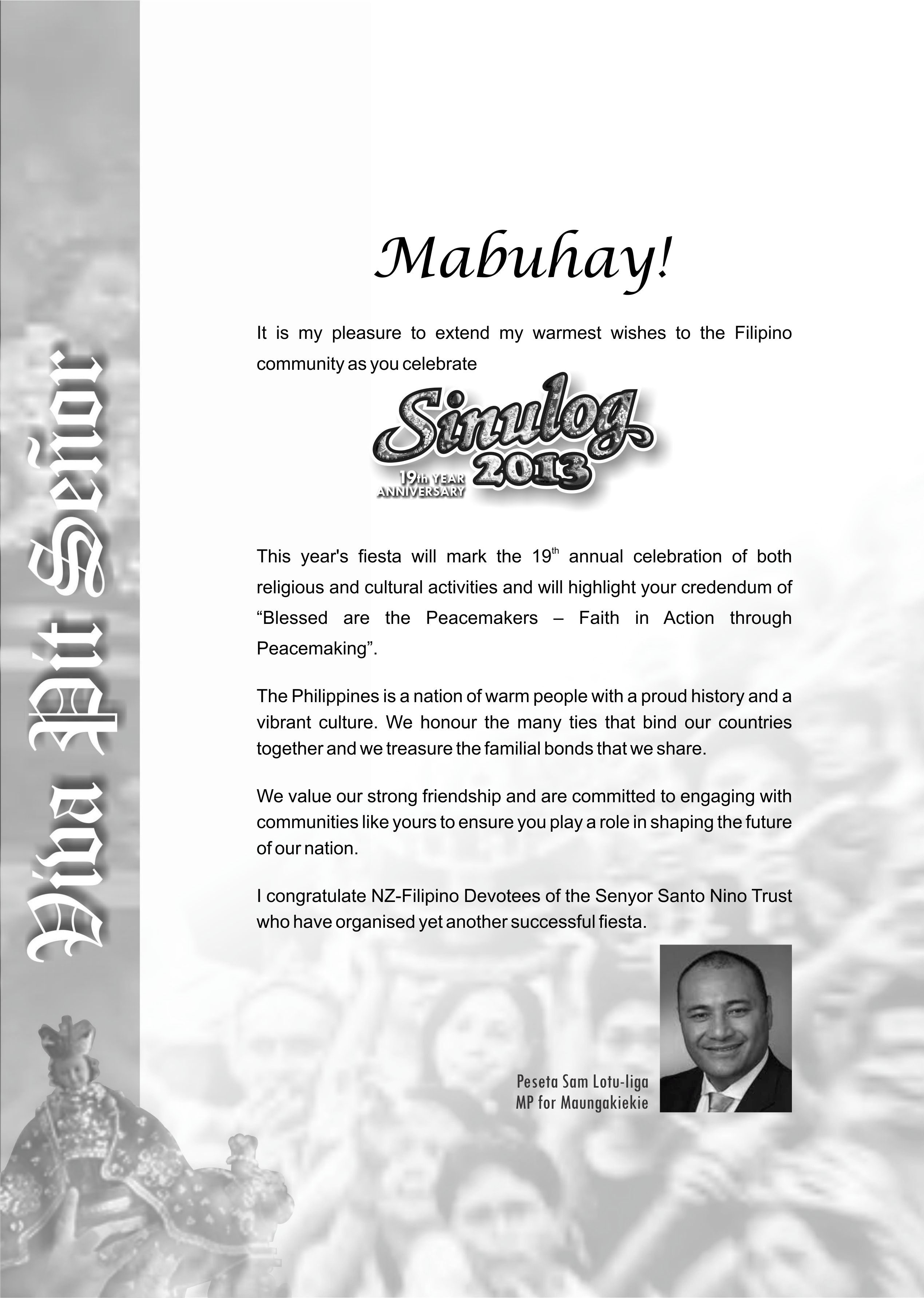 Sinulog 2013 Message from MP Peseta Sam Lotu-liga