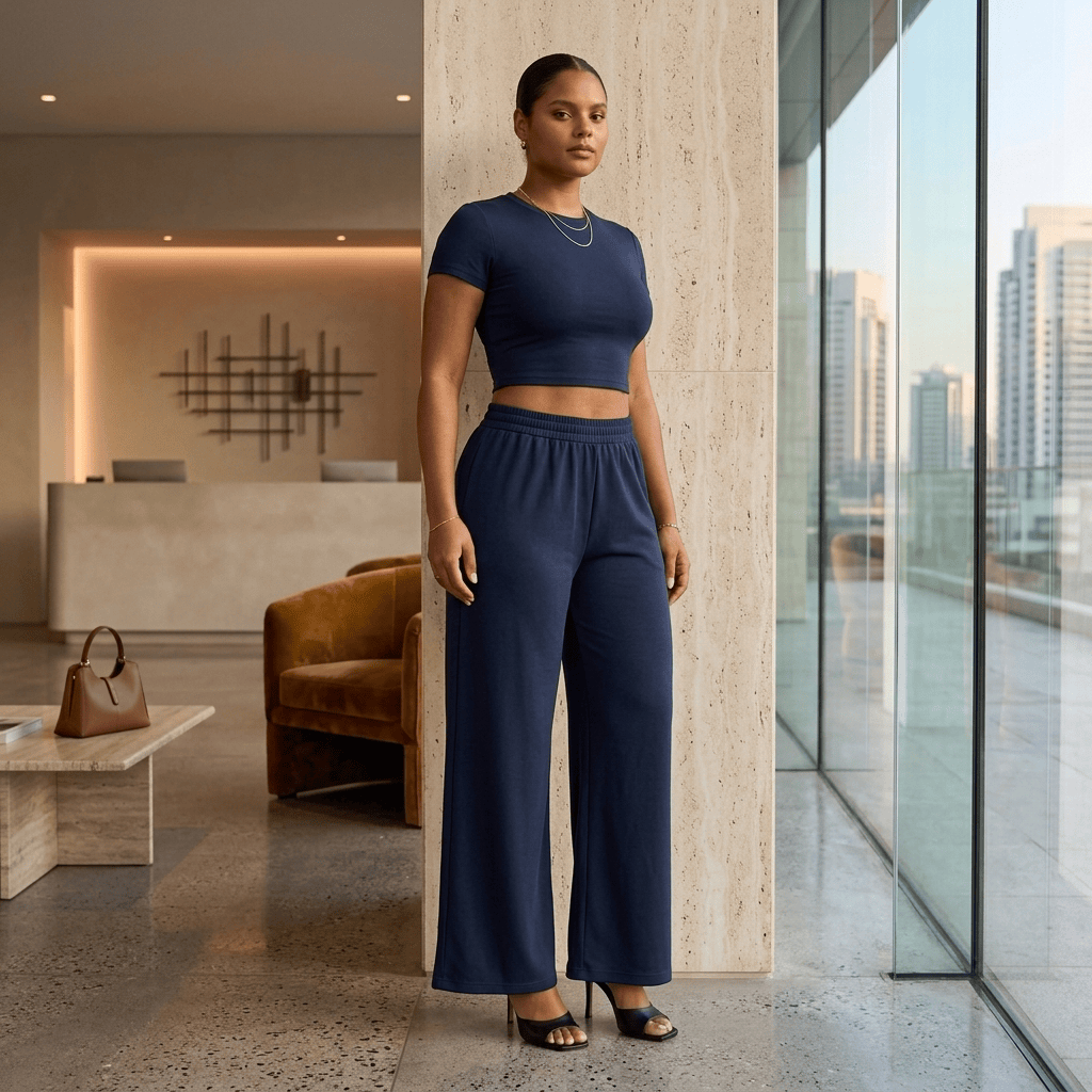 Sapa Ease Short-short Sleeve crop top and Wide-Leg Pants Set