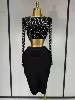 Pearl Embellished Long-Sleeve Crop Top & Midi Skirt Set