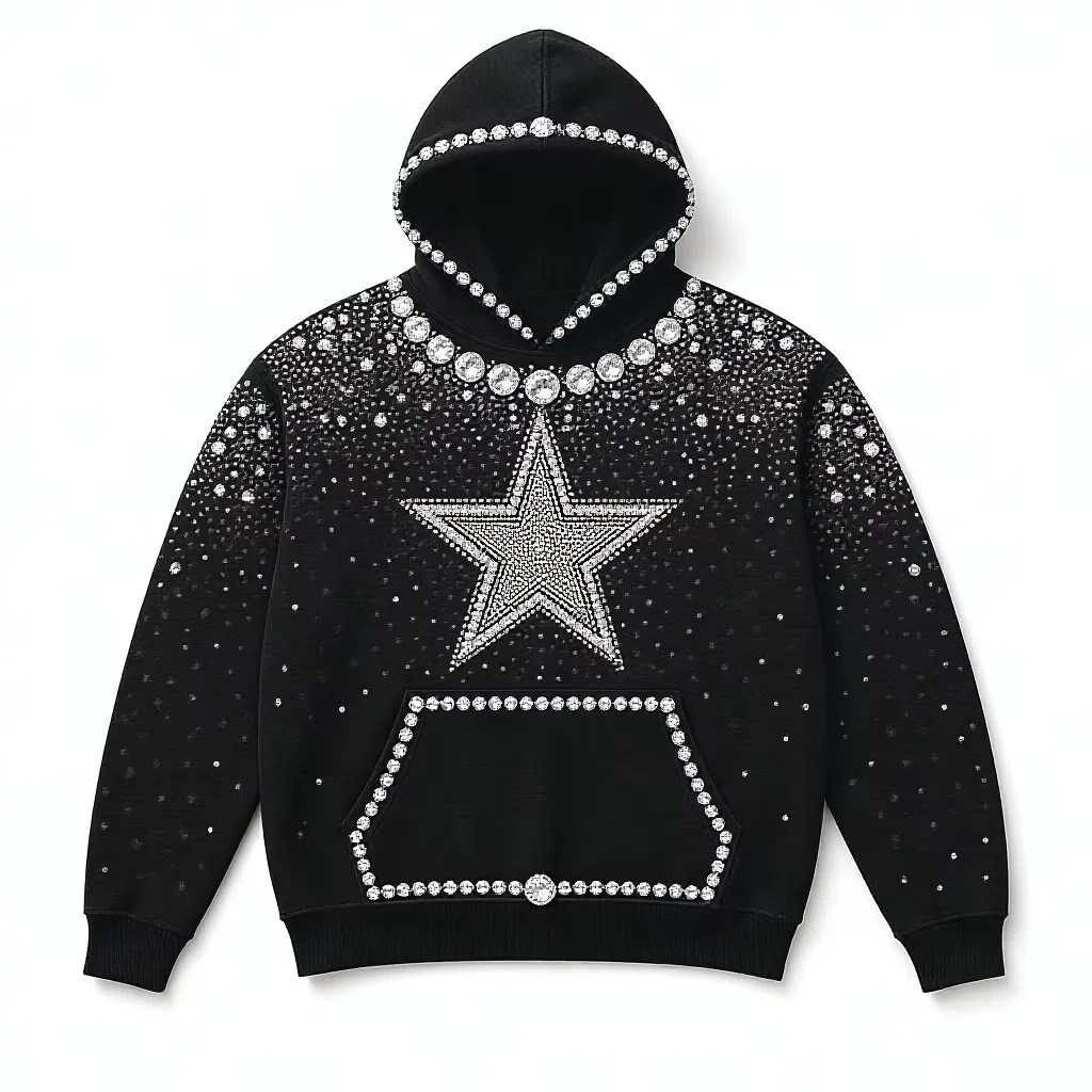 Crystal Star Embellished Oversized Hoodie – Black