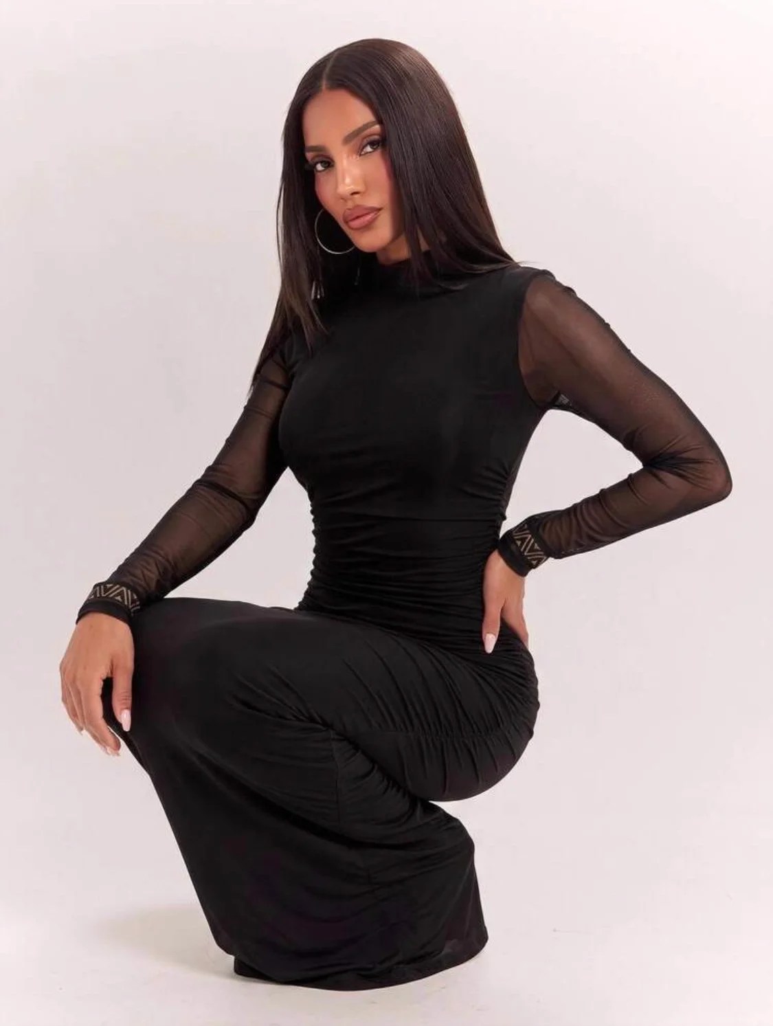 Abstract Zebra Print Long Sleeve Maxi Dress