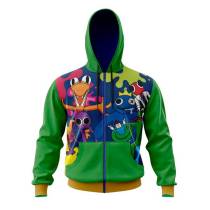 Chaqueta verde para niño con diseño frontal de los personajes de Rainbow Friends.