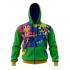 Chaqueta verde para niño con diseño frontal de los personajes de Rainbow Friends.