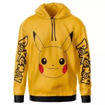 Suéter amarillo para niño con capucha y diseño de Pikachu y Pokémon en las mangas