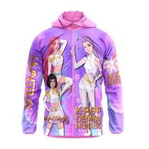 Chaqueta antifluido morada y rosa para niña con estampado de personajes K-Pop Demon Hunters