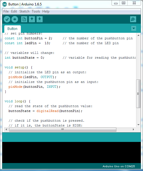 cara mendeteksi input digital dengan Arduino - contoh program button