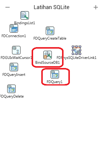 BindSourceDB1 dan FDQuery1 Delphi Android SQLite