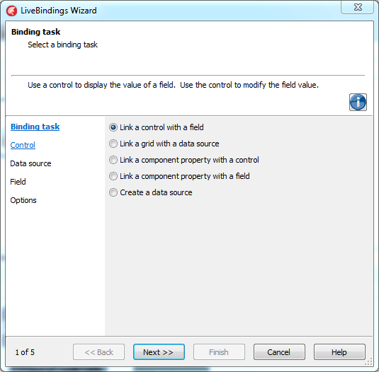 LiveBindings Wizard - link controll with a field - delphi xe 8 sqlite android