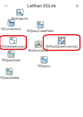 TFDGUIxWaitCursor dan TFDPhysSQLiteDriverLink Delphi XE8 Android SQLite