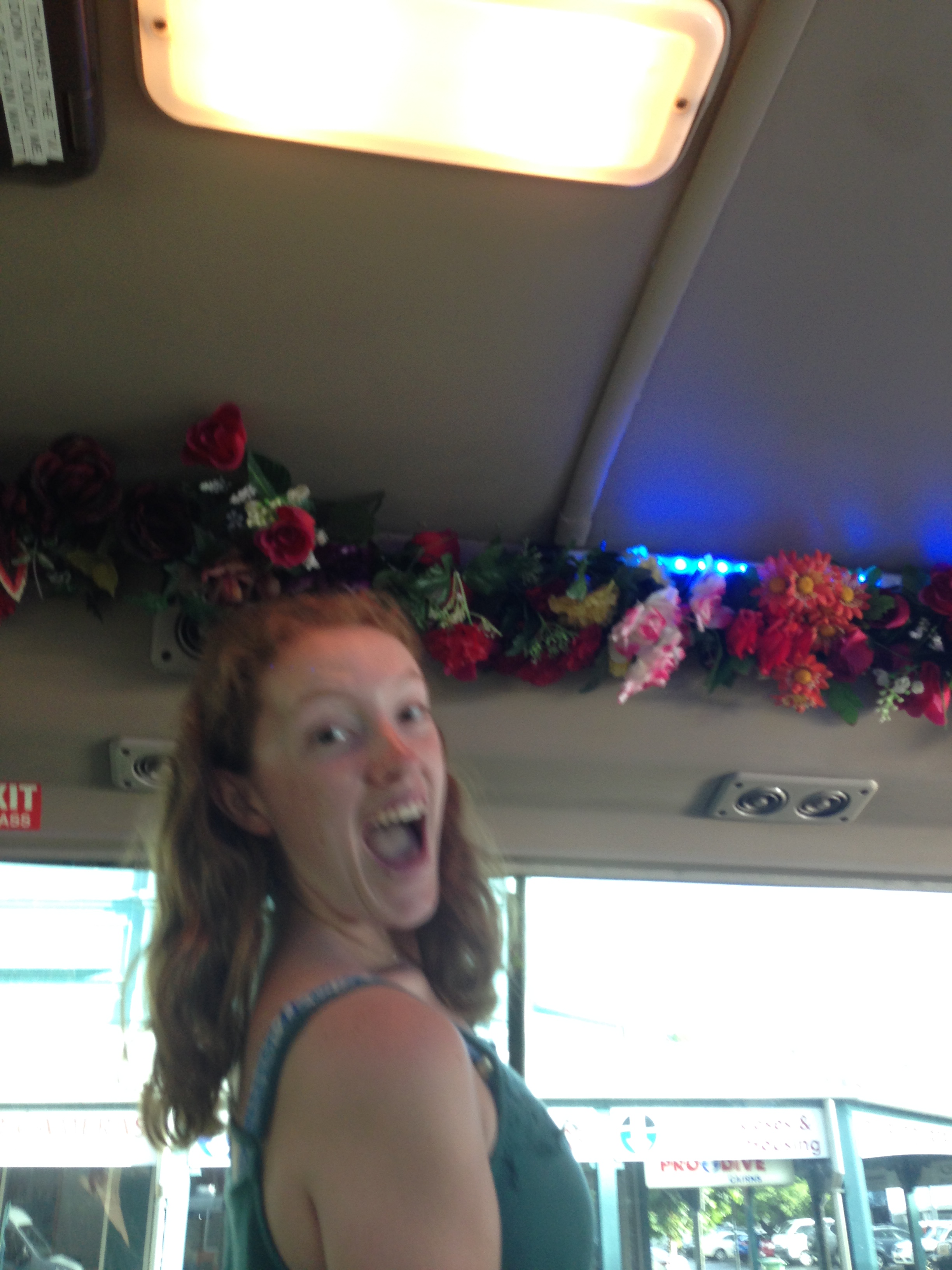 Rhianna on the minibus