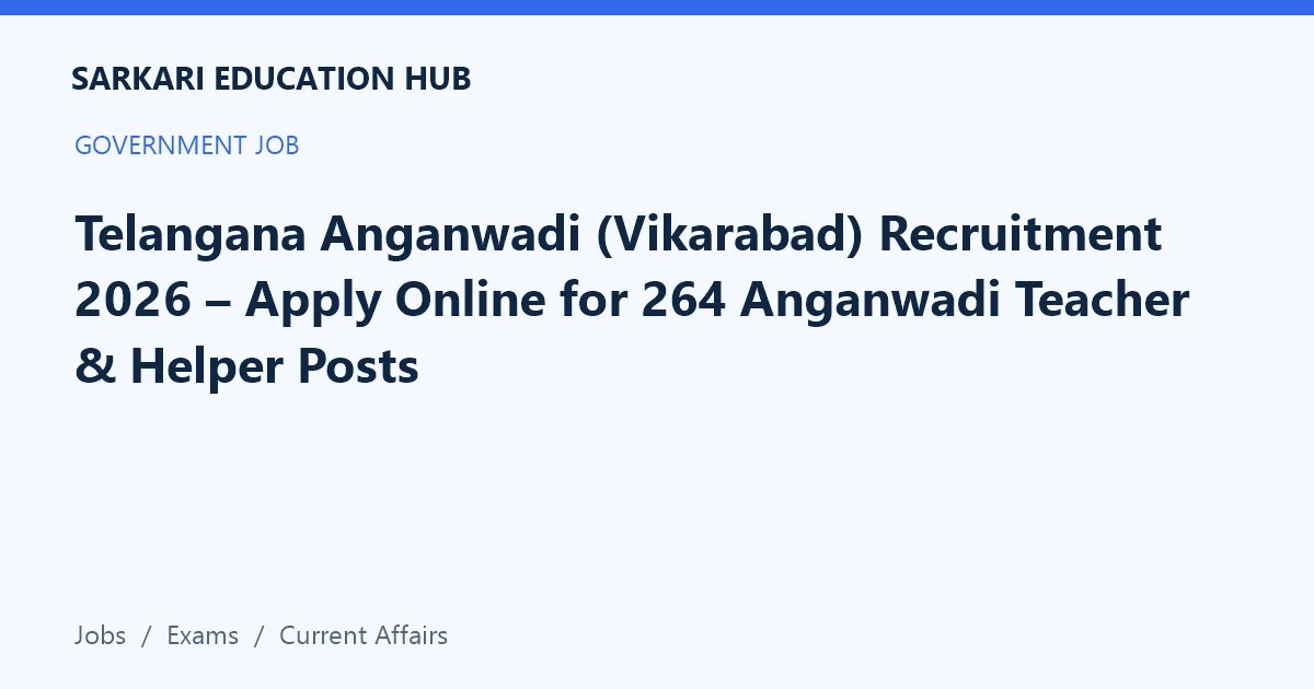 Article title card: Telangana Anganwadi (Vikarabad) Recruitment 2026 – Apply Online for 264 Anganwadi Teacher & Helper Posts