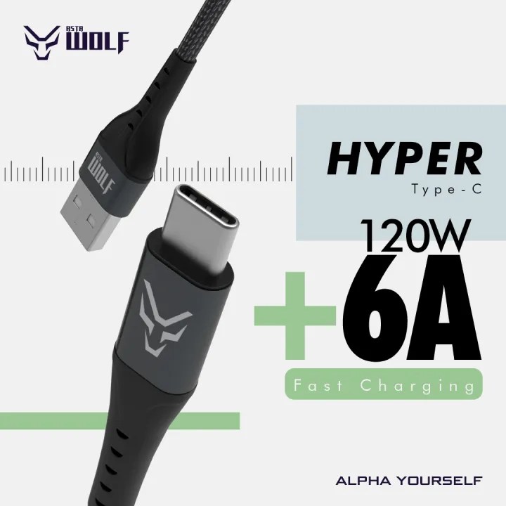 Asta WOLF Hyper Type USB To C 120 Watt 1M Braided Fast Charging Data Cable - Image 4