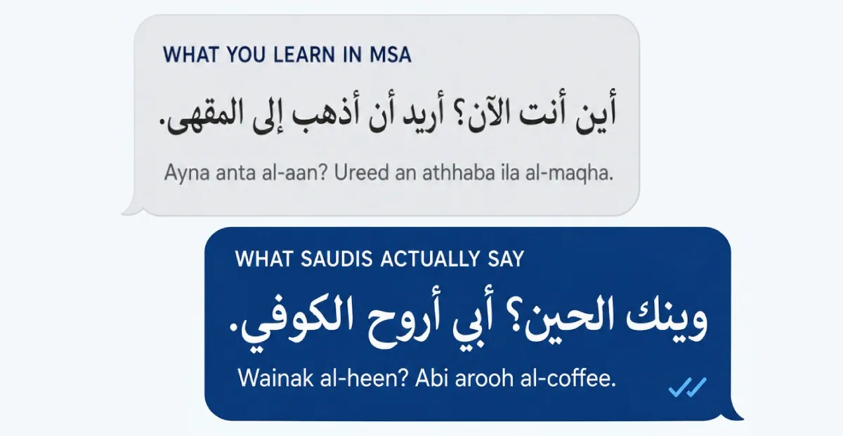 Arabic shows the different between MSA and Saudi Arabic