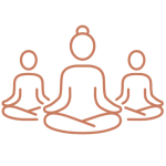 Line illustration of three people seated in meditation poses