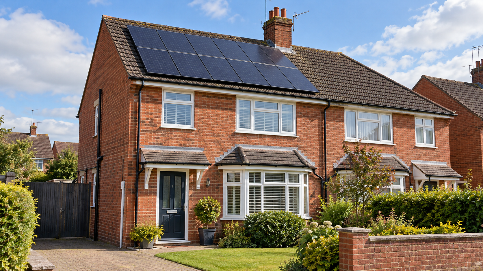 Solar panels installed on the roof of a UK semi-detached house