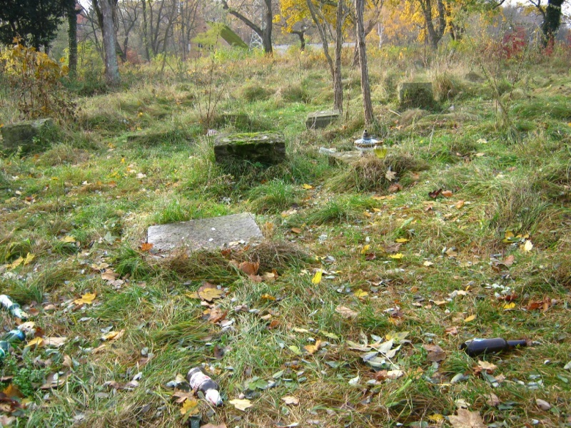 Stare, zdewastowane nagrobki przy ulicy Smutnej, przed utworzeniem lapidarium przy ulicy Smutnej w Szczecinie Klęskowie