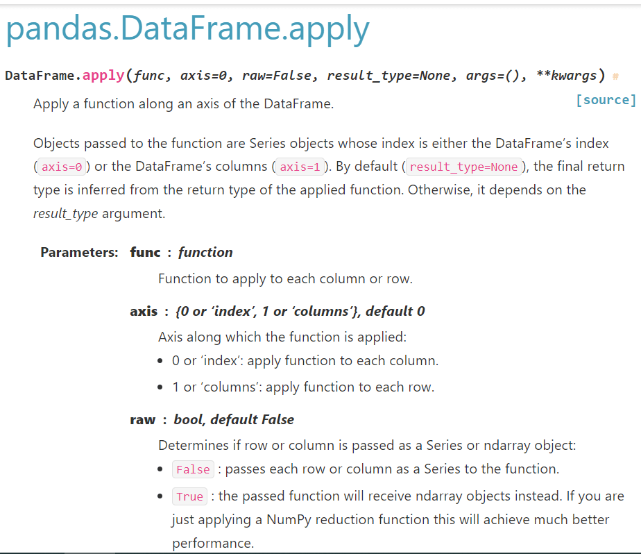 Python: 如何用 pandas.DataFrame.apply 讓DataFrame增加新的一欄 ; df[“mean”] = df.apply(  np.mean, axis=1) ; DataFrame.apply(func, axis=0, raw=False, result_type=None, args=(), **kwargs)