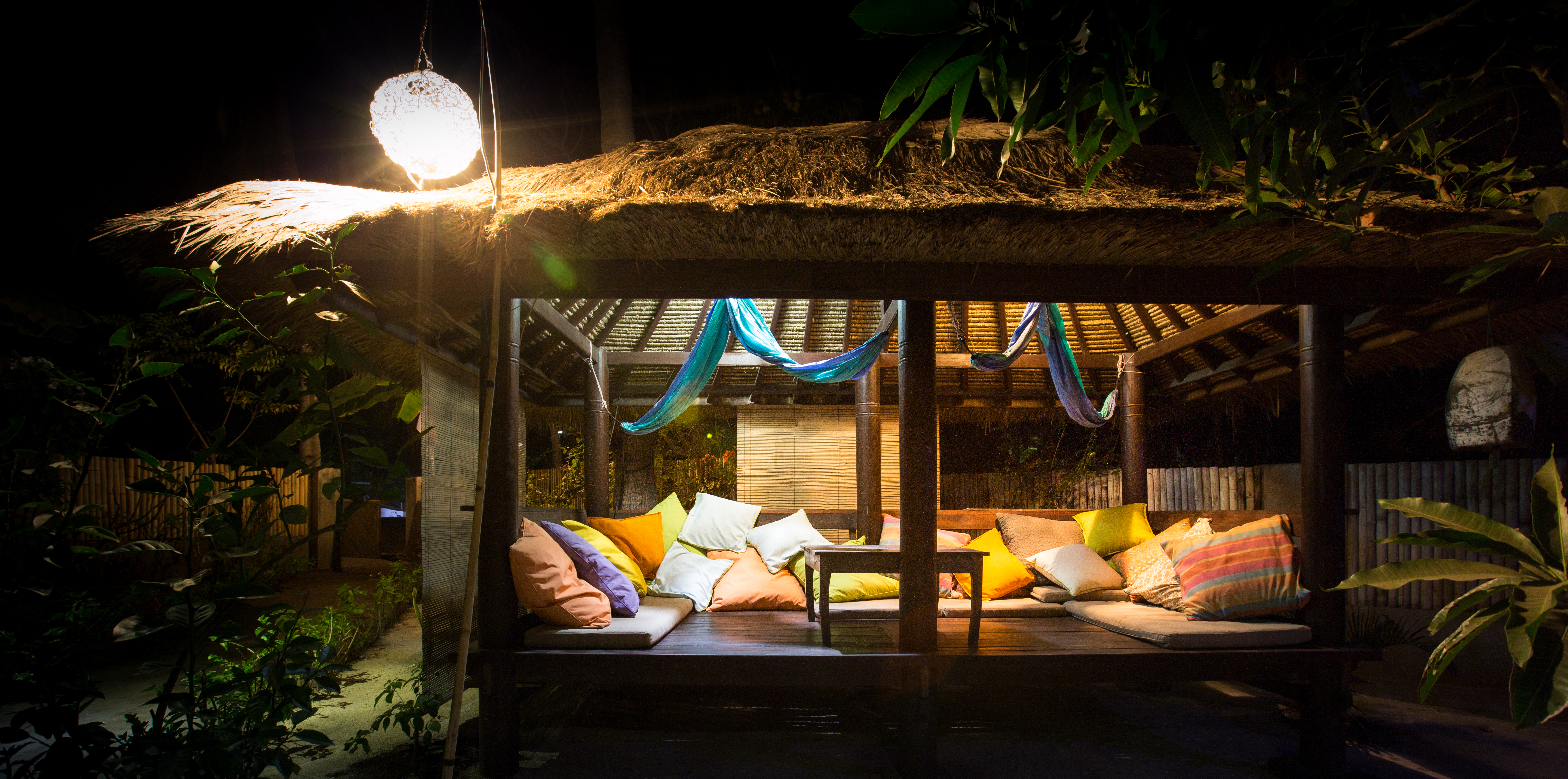 Baruga at night. The staff often play guitar here & the guest love it.