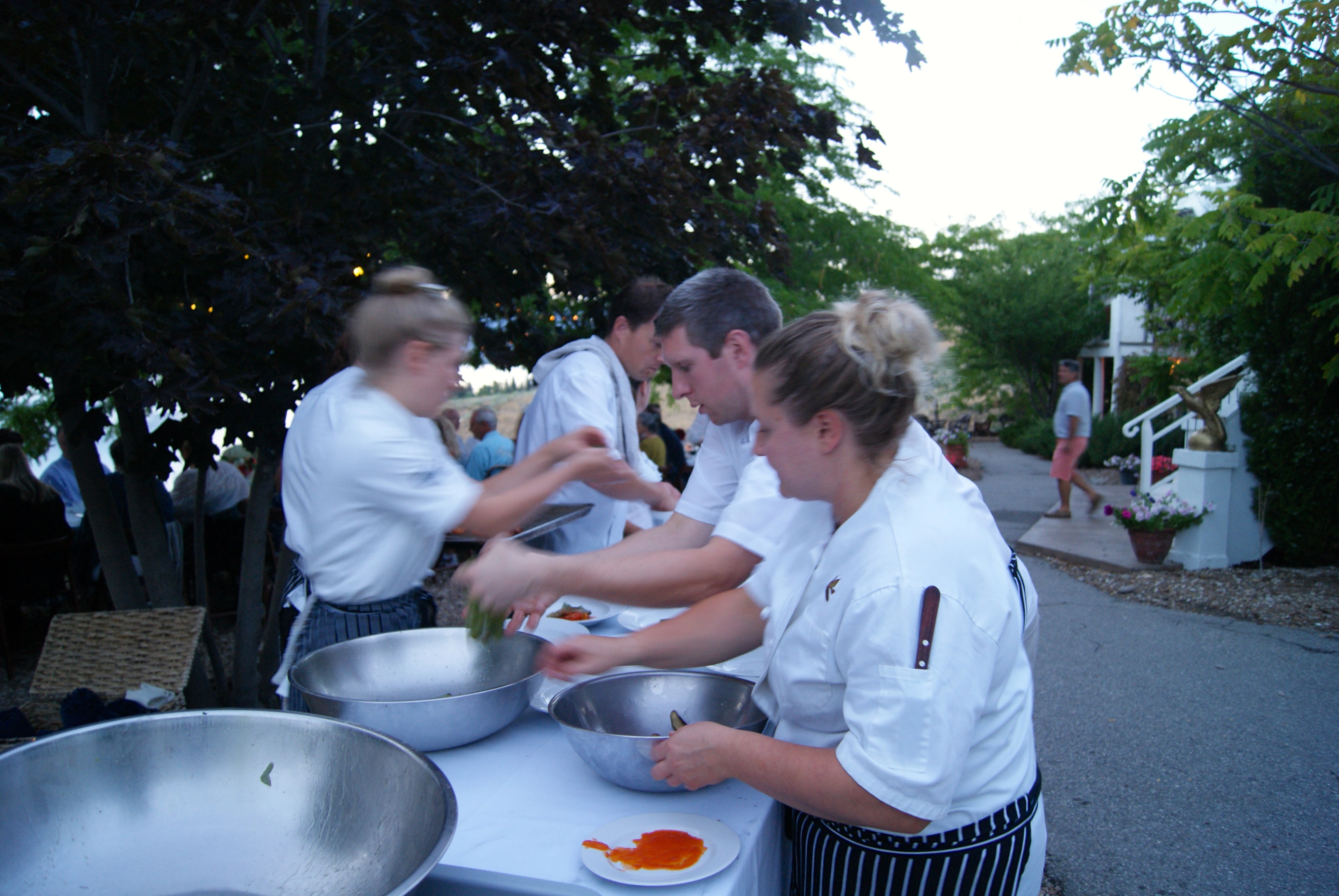 The team in motion - plating al fresco Photo - Karen Anderson