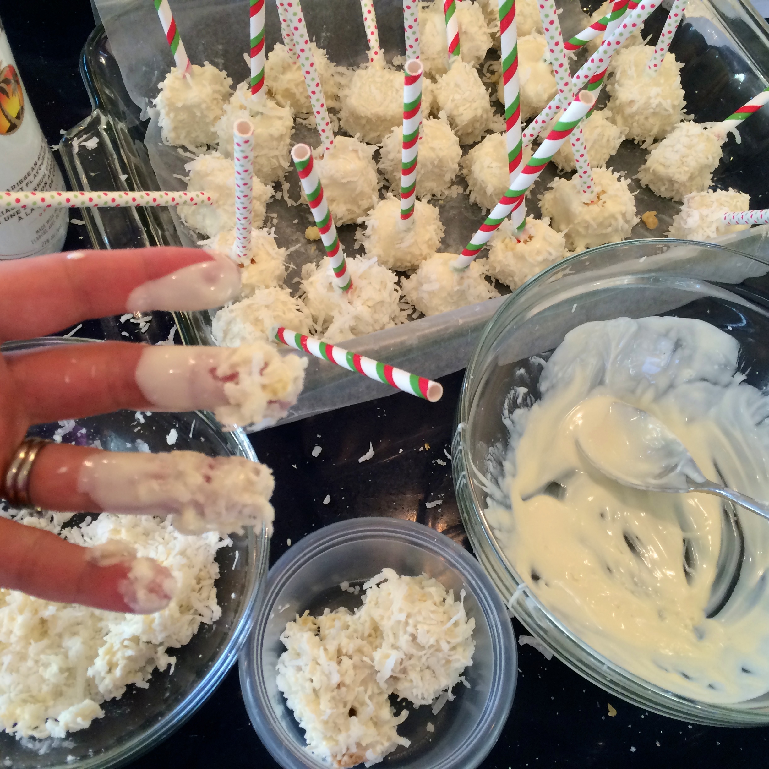 All but two stuck together and my son got the two bits of goodness in the middle bowl here - one handed photo - Karen Anderson