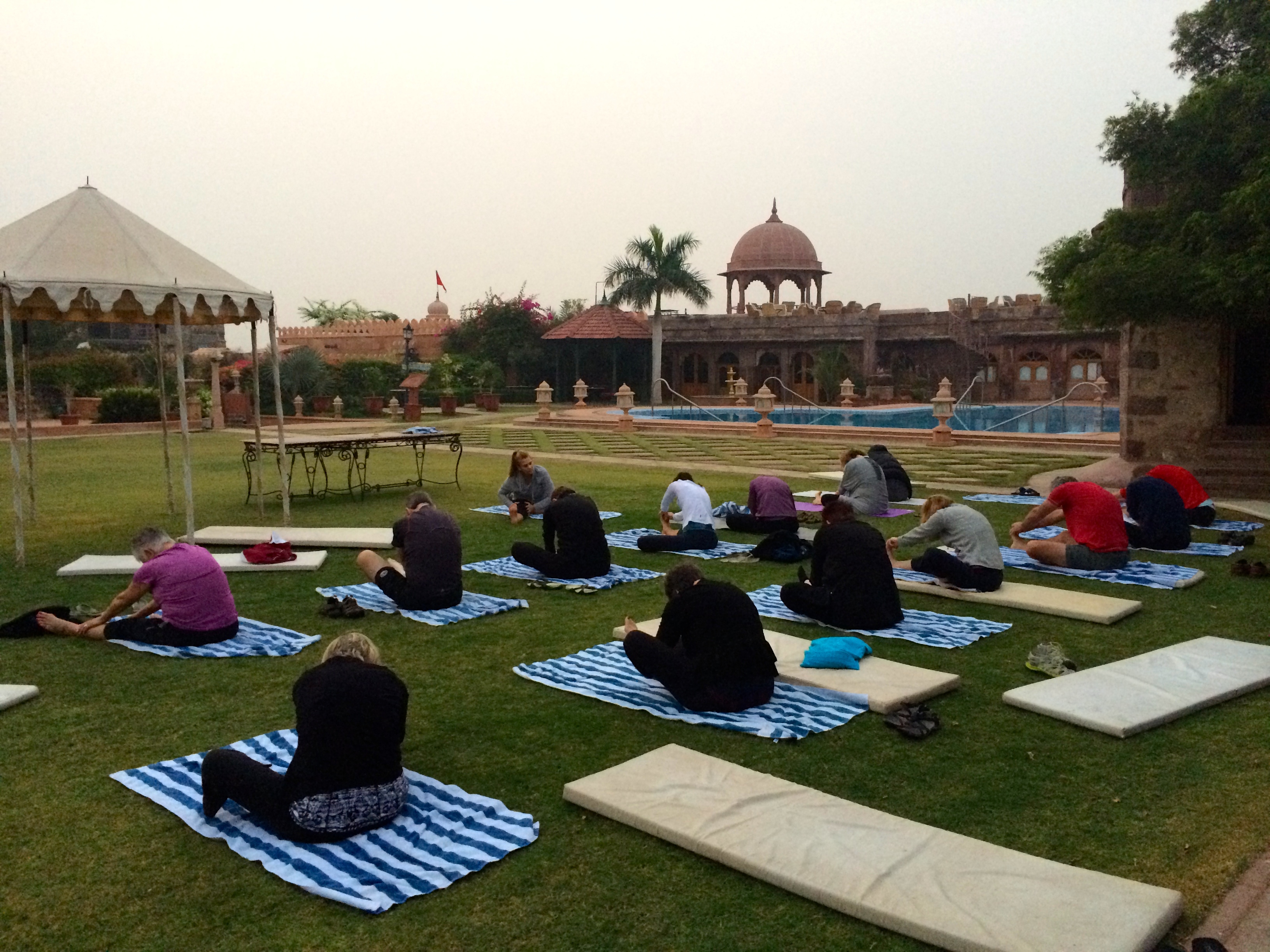 early morning yoga at Khimsar - photo - Karen Anderson