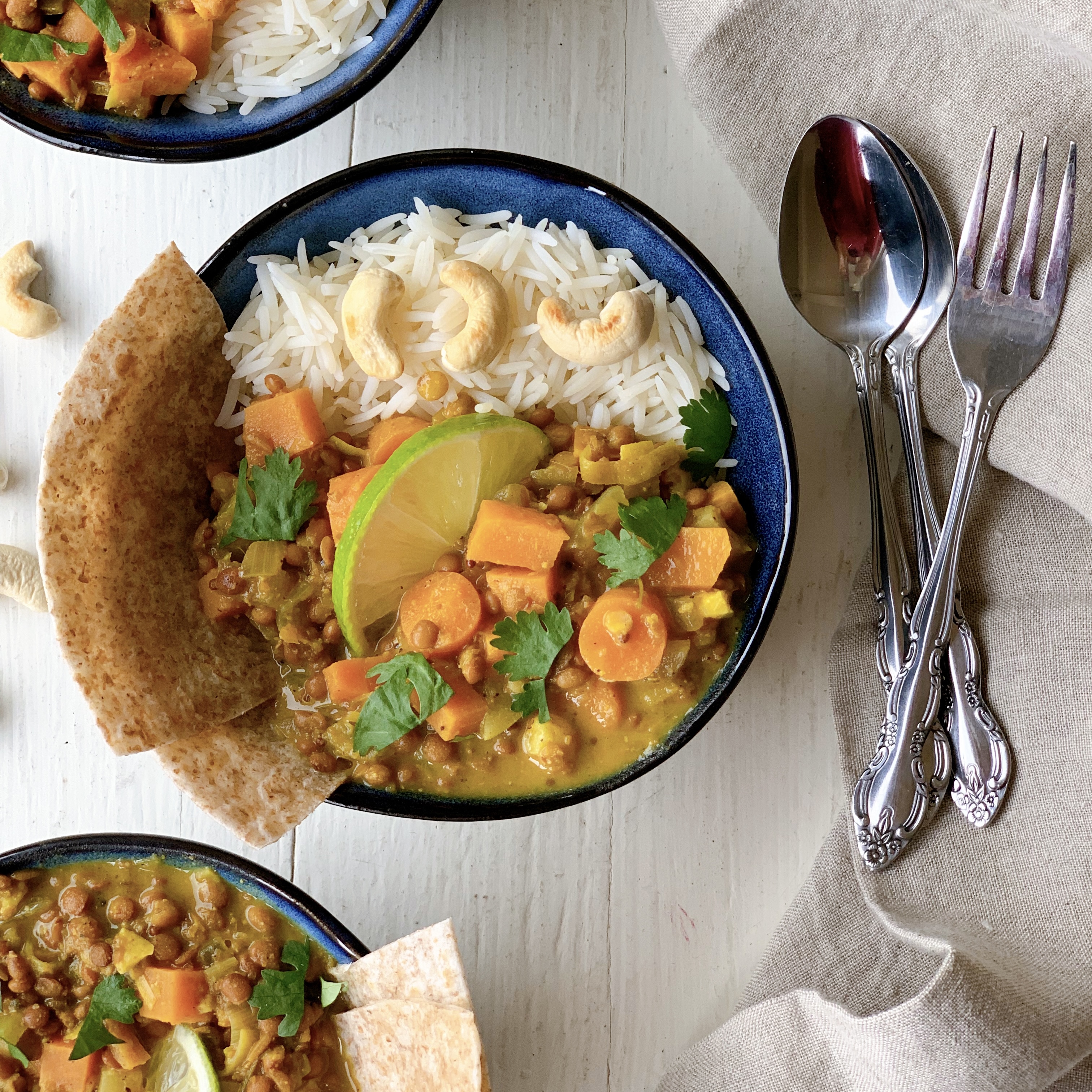 Yam and Coconut Curry Lentils - overhead view