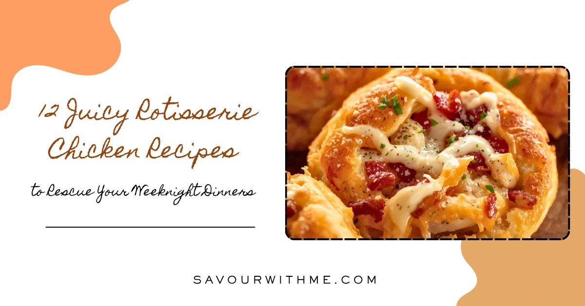 chicken rotisserie recipes featured image with text 12 Juicy Rotisserie Chicken Recipes