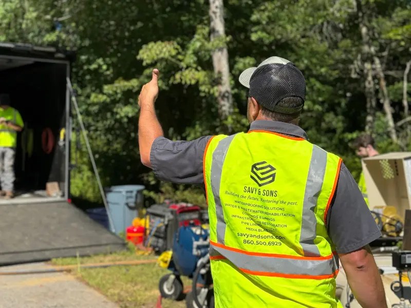 Savy & Sons crew member directing site operations during CIPP culvert rehabilitation