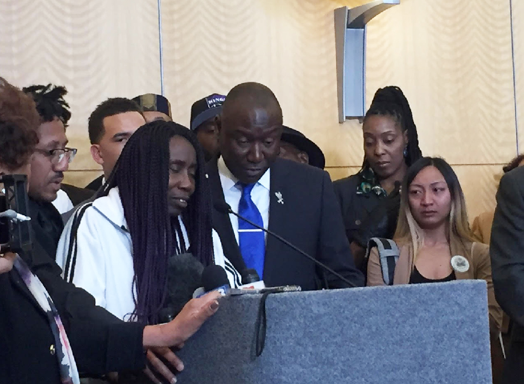 Sequita Thompson with Attorney Ben Crump at a Press Conference March 26, 2018 Sacramento City Hall. Grandmother of Stephon Clark, the unarmed Black man who was shot and killed by Sacramento PD.