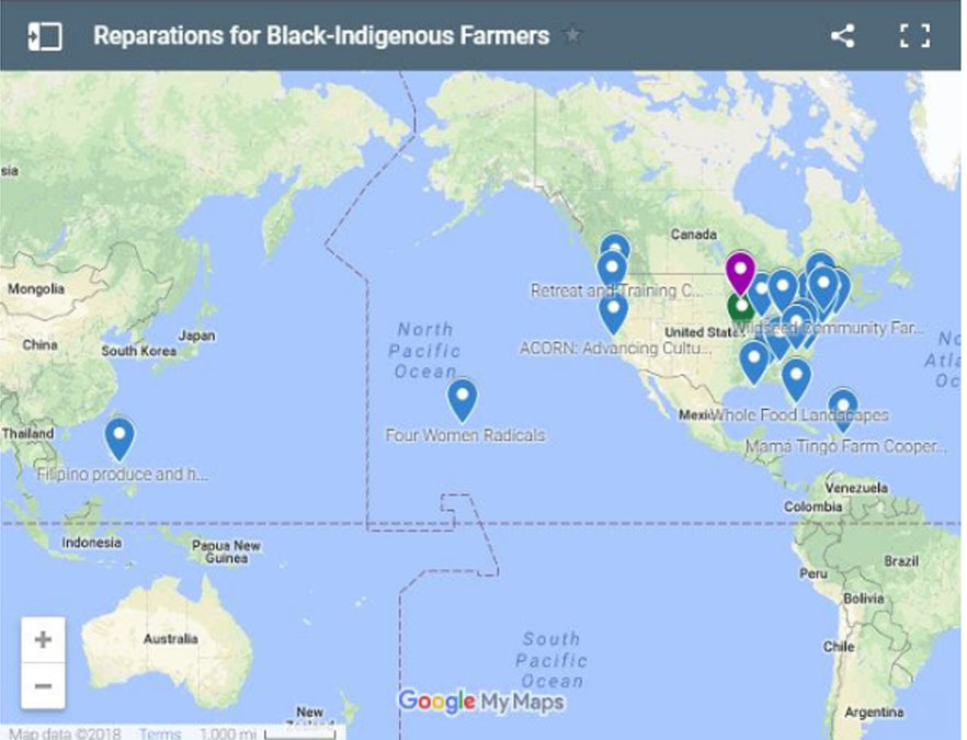 Soul Fire Farm's interactive people-to-people reparations map. (Source: Google Maps)