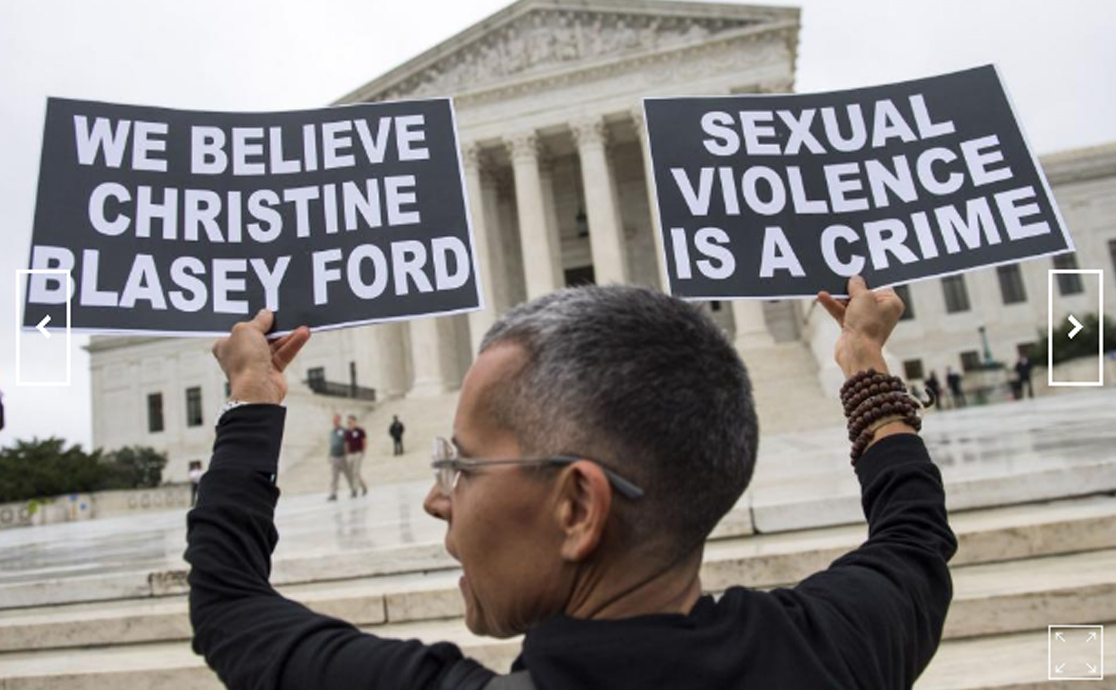Demonstrators protest against Supreme Court Justice nominee Brett Kavanaugh outside of the Supreme Court in Washington, D.C. on Monday. Photo by Kevin Dietsch/UPI | License Photo