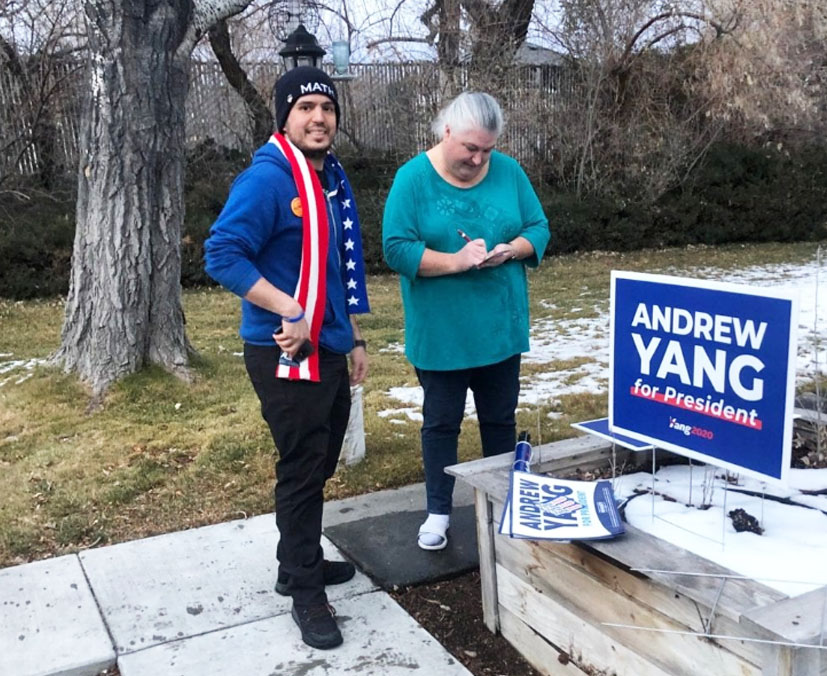 Cesar Marquez in Reno before Andrew Yang ended his presidential bid. (Photo: Devin Boone)