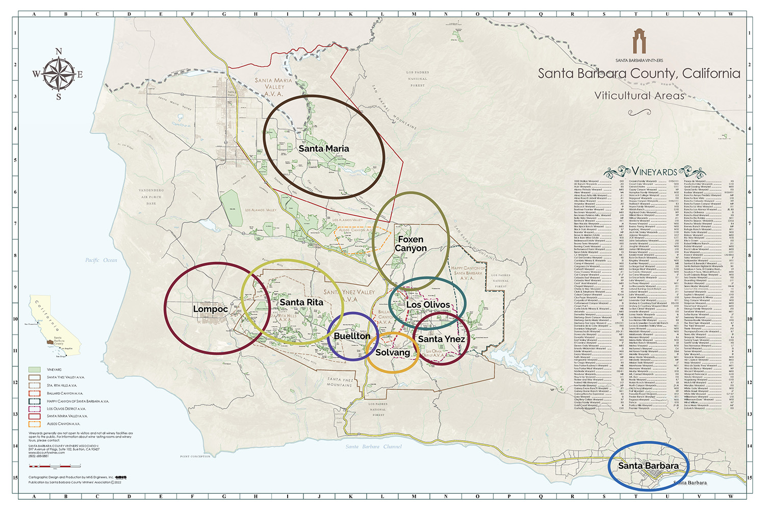 Santa Barbara Wineries List SBCVA Highlighted Map 