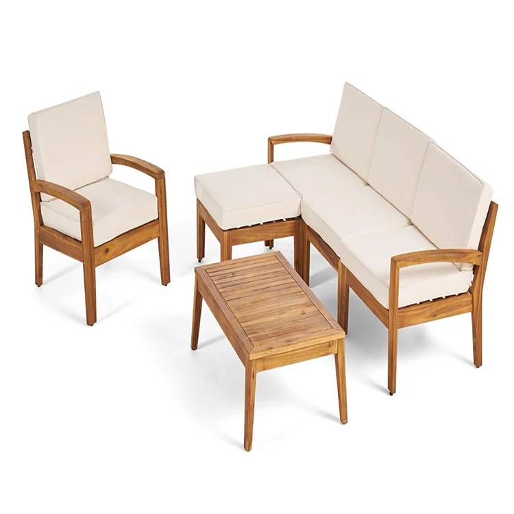 Metropolitan Stylish Natural Decay Resistant Teak Wood Sofa Set Designs Buy Wholesale Custom Logo Practical Handmade Sofas Wood Sally 4 Seater Sectional Sofa Set For Patio With Club Chair Captivating Teak Finish With Beige