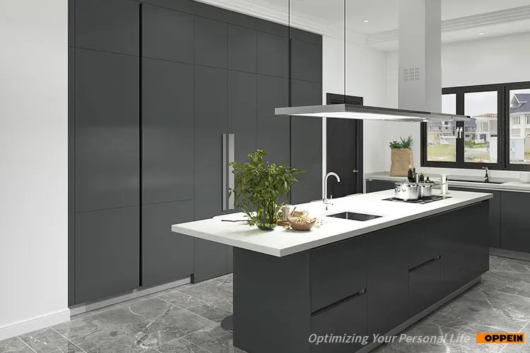 Shop kitchen cabinets and more at the home depot. Oppein Affordable Matt Black Lacquer Modern Kitchen Cabinets With Center Island Buy Modern Kitchen Modern Kitchen Cabinets Black Kitchen Cabinets Product On Alibaba Com