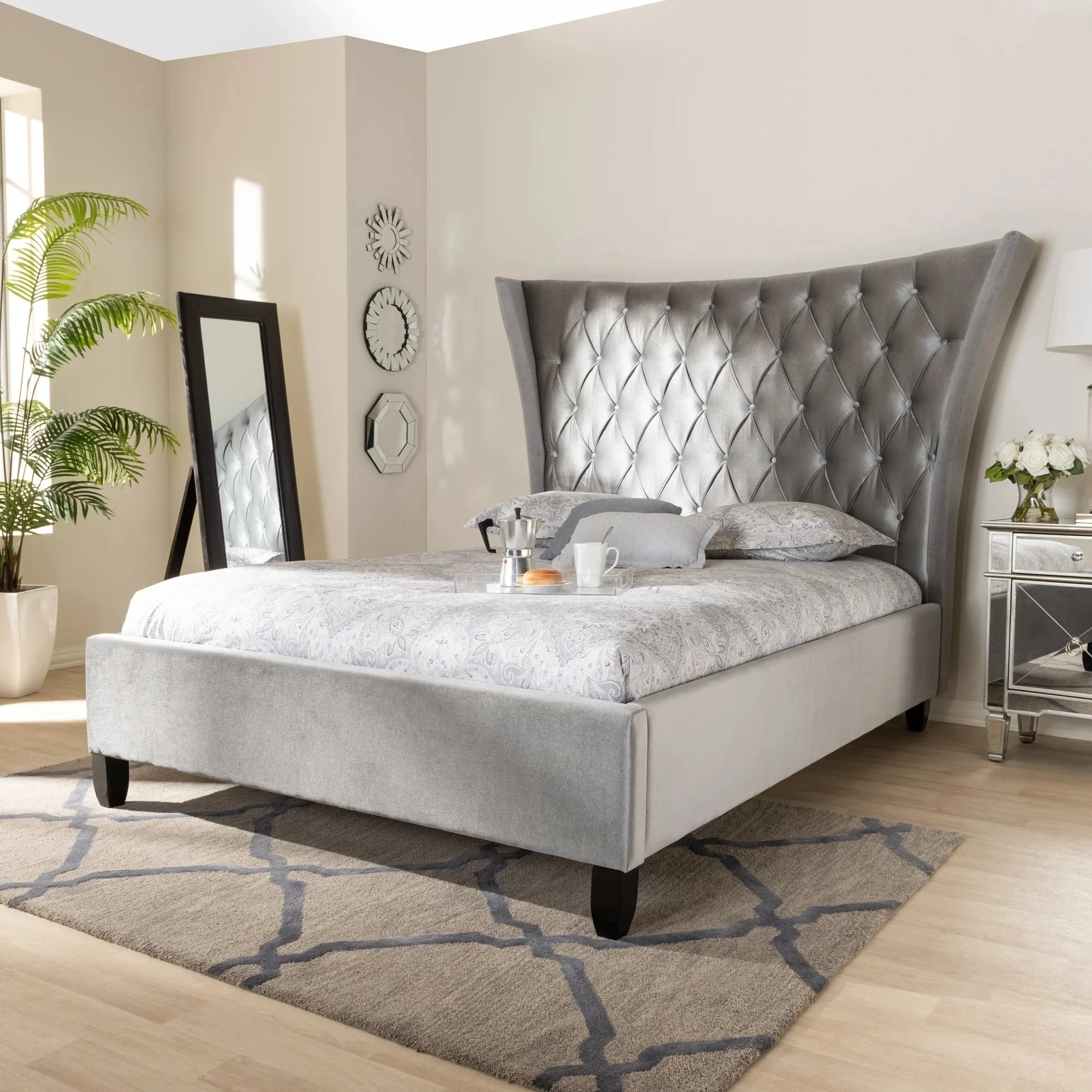 Modern Grey Luxury Velvet King Platform Wood Beds With Headboard Buy Beds Luxury Bed King Size Bed Product On Alibaba Com