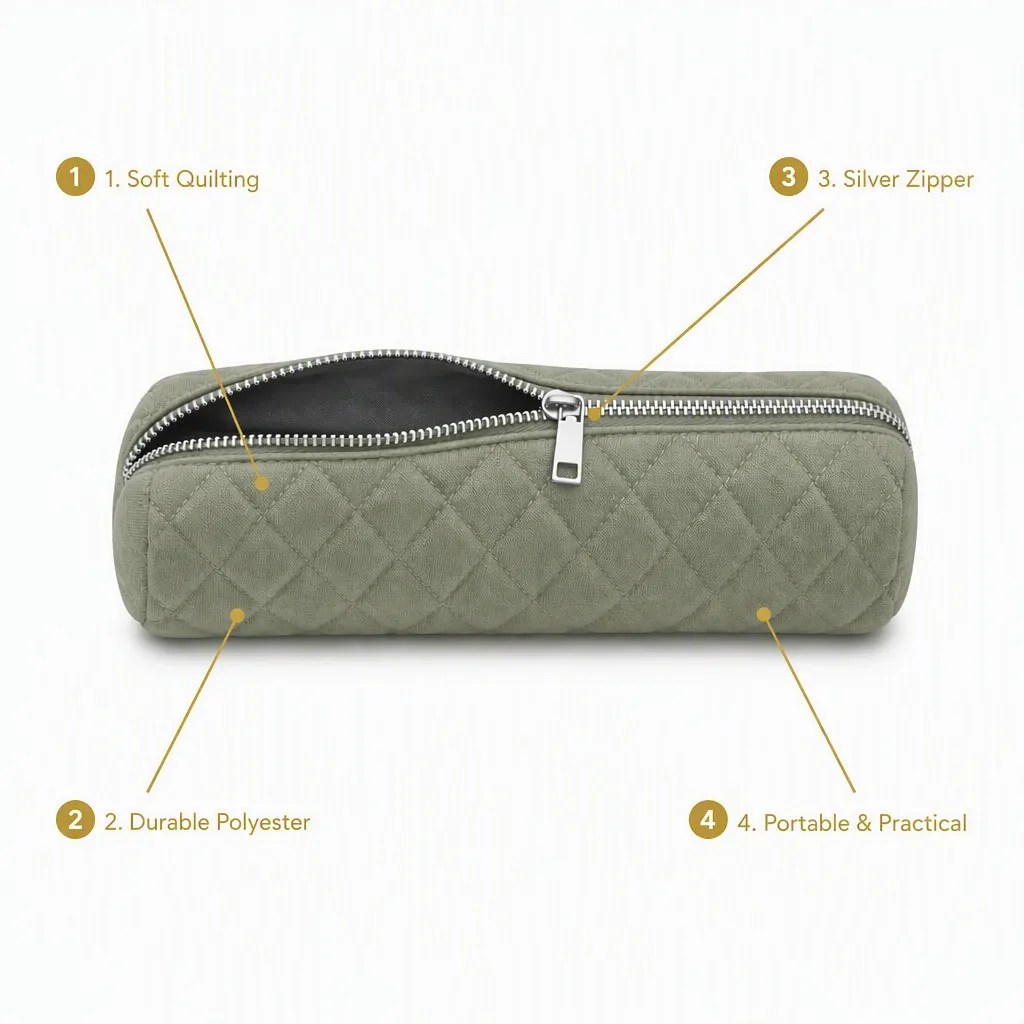Soft Polyester Cosmetic Bag selling points soft quilting durable silver zipper