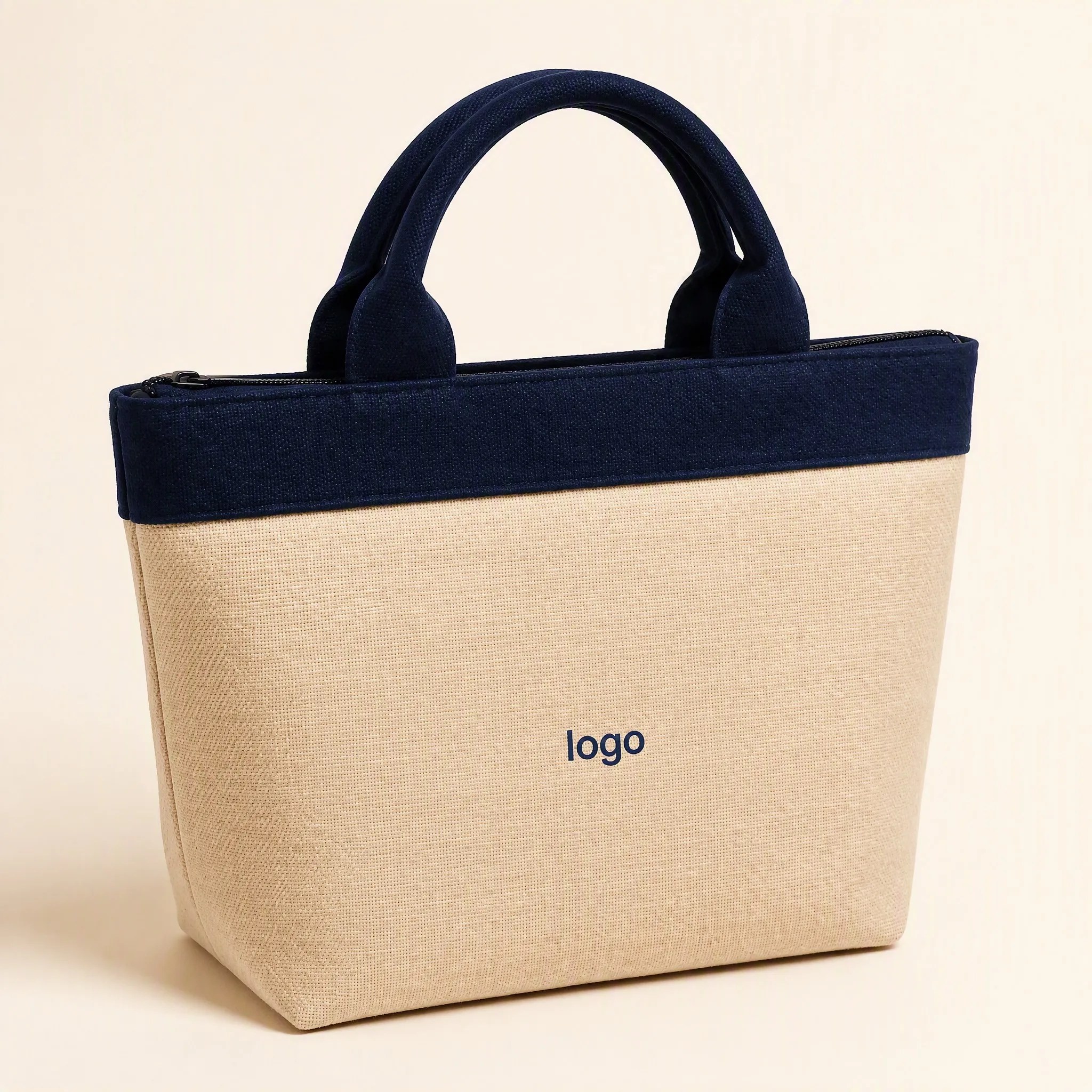 Two-tone canvas tote bag side angle view