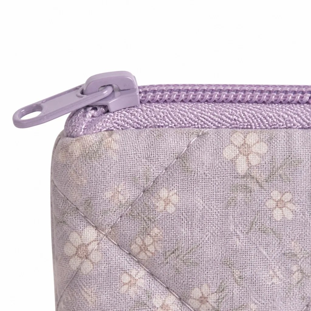 Cotton Cosmetic Bag lavender zipper detail with pull tab
