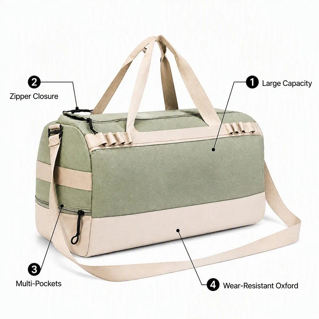 Oxford travel bag selling points large capacity zipper multi pockets wear resistant