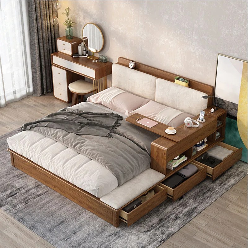 Stylish Wooden Multifunction Bed Designs Bed With Storage Box And Tea Table Save Space Multi Function Bed View Walnut Multifunctional Bed Solid Wood Double Bed Manco Product Details From Foshan Manco Furniture Industrial