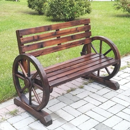 Garden Wooden Bench Wagon Wheel Armrests Buy Wooden Bench Garden Wood Bench Outdoor Wooden Bench Product On Alibaba Com