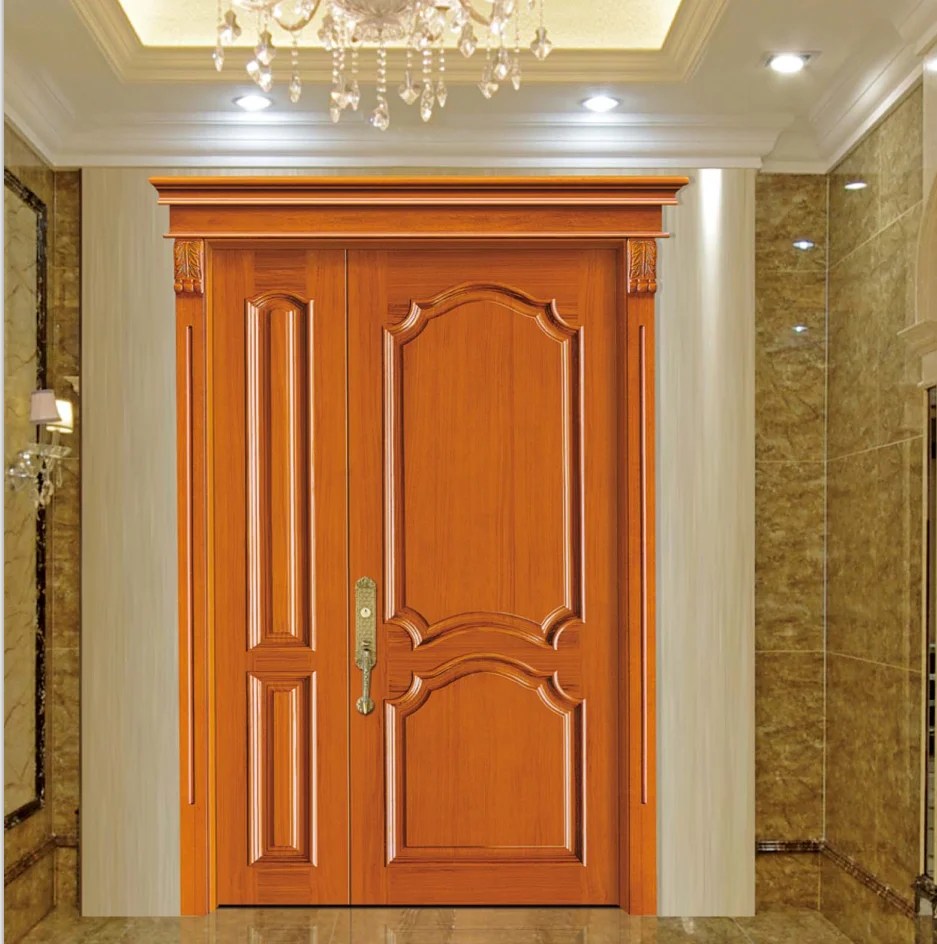 Simple Solid Teak Wood Front Main Entry Door Design Unequal Double Door View Double Swing Door Bomei Product Details From Guangdong Bomei Windows Doors Cabinets Co Ltd On Alibaba Com