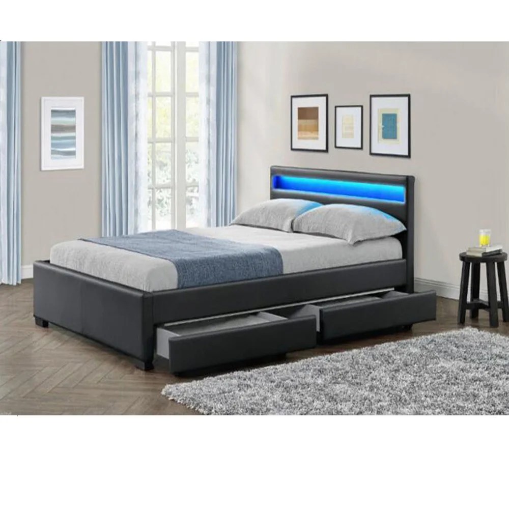 Latest Double Bed Design Led Leather Bed With Storage Wood Box Buy Leather Beds With Drawers Simple Design Double Box Bed Faux Leather Storage Leather Bed With Led Light Product On Alibaba Com