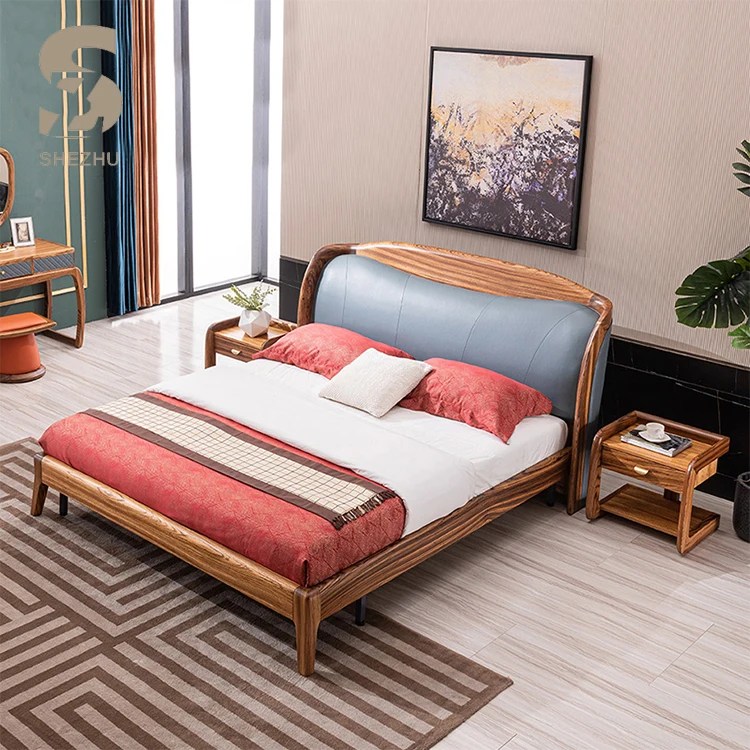 Modern Solid Wood Leather Headboard Bed Bedroom Sets Furniture King Size Wooden Leather Design Wood Bed Set With Night Stand Buy Wood Bed Bedroom Set Modern Design Wooden Bed Leather Headboard Bed Product
