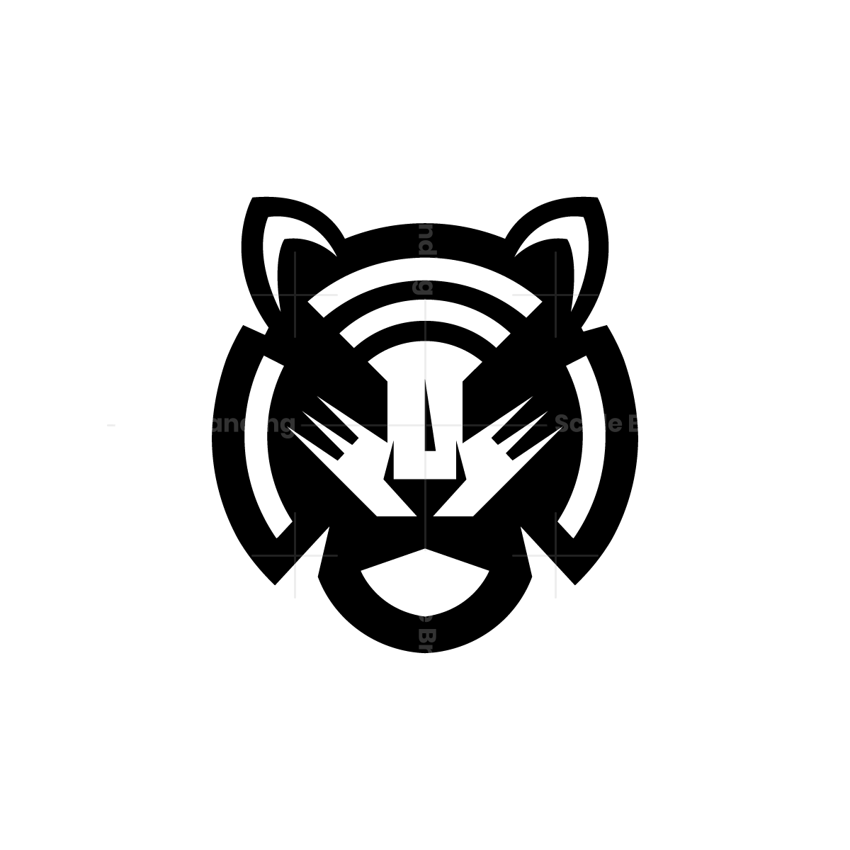 Vintage black white angry tiger head logo illustration. Tiger Head Logo