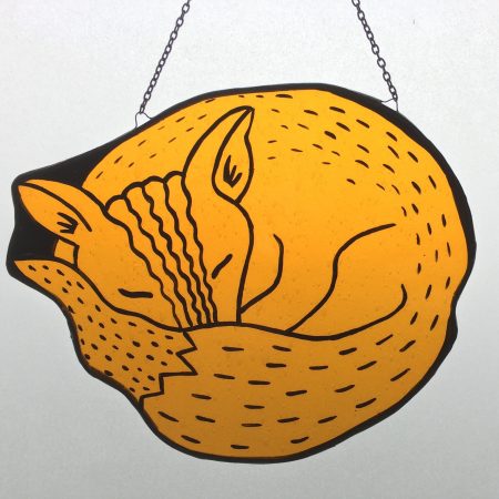 Stained glass sleeping fox sun catcher
