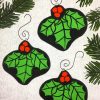 Set of 3 stained glass Christmas holly tree decorations